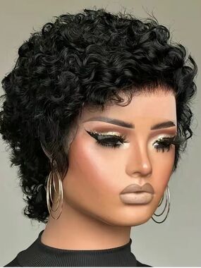 Chic 100% Human Hair 13x4 Curly Pixie Cut Lace Front Wig – Short & Sophisticated